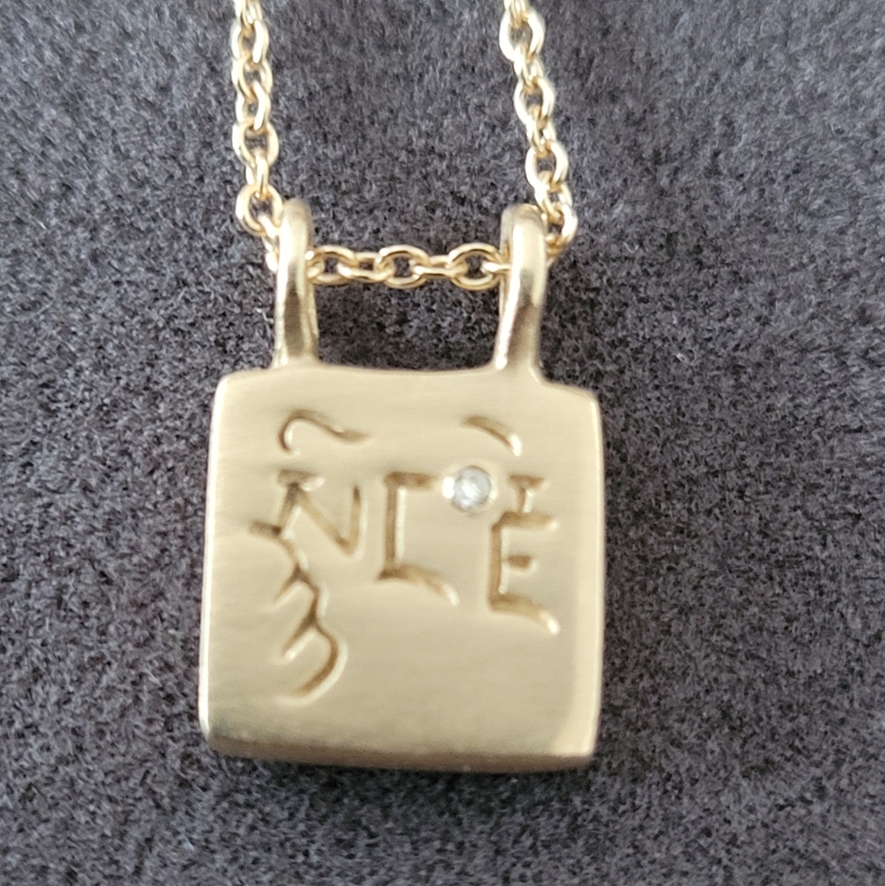 Me & Ro Tiny Compassion 10k gold Slate Pendant Necklace.